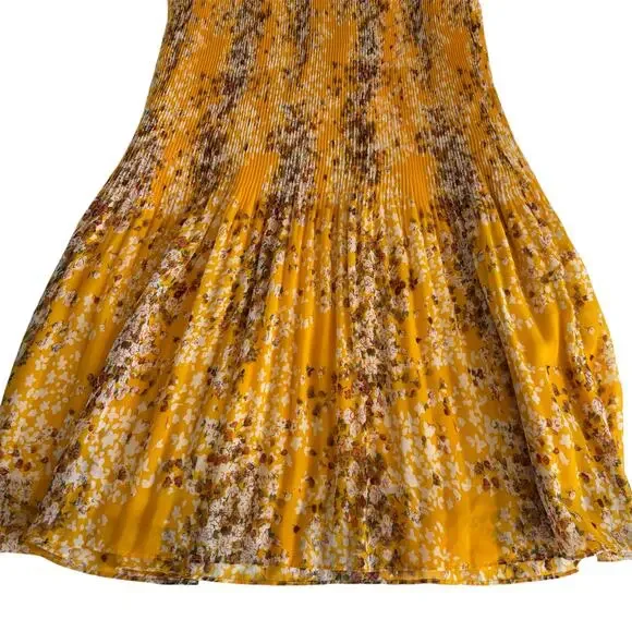 Maison d'Amelie Yellow Floral Pleated Drop Waist Dress Women’s Large Halter Neck - Picture 8 of 8